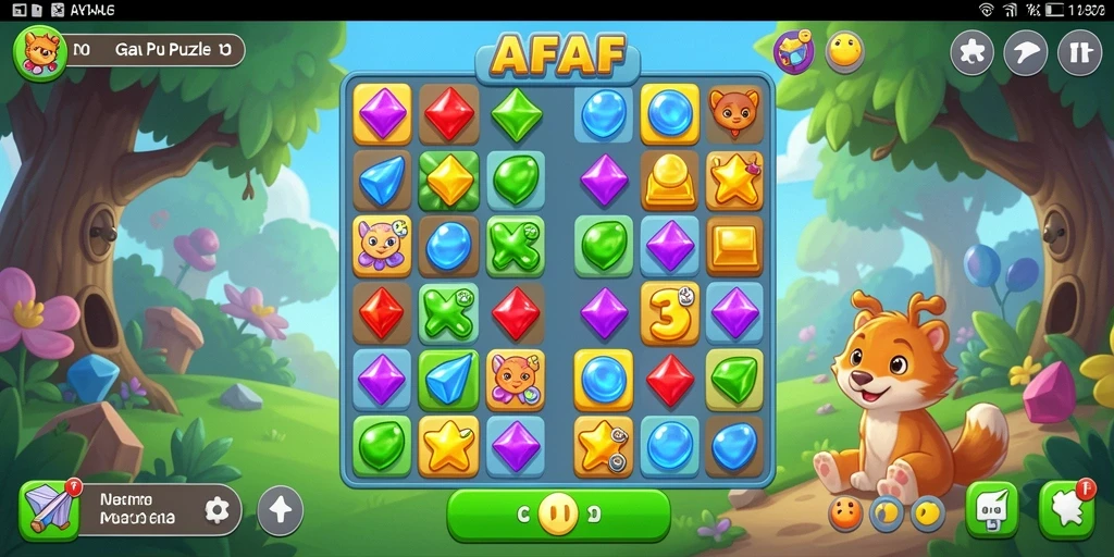 Screenshot AFAF menampilkan aksi mencocokkan elemen menarik dalam game Match-3.