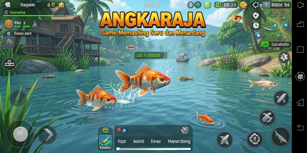 Gameplay seru memancing di ANGKARAJA dengan ikan yang beragam.