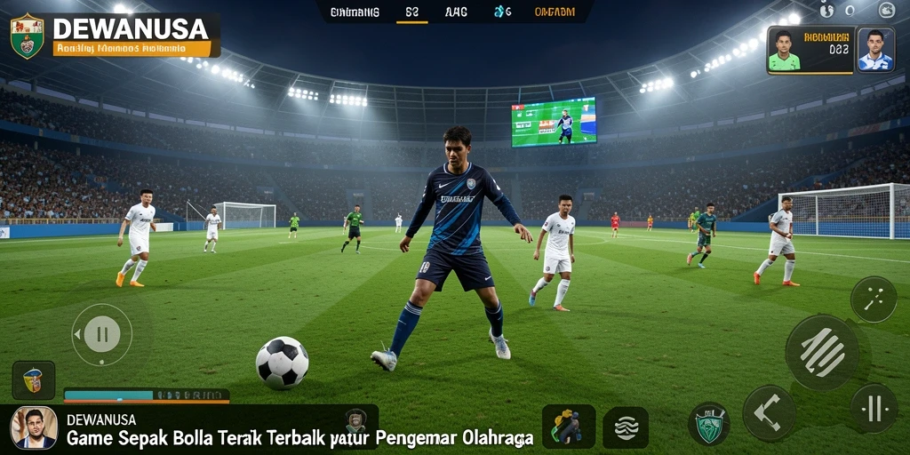 Screenshot menampilkan aksi seru dalam permainan sepak bola DEWANUSA.