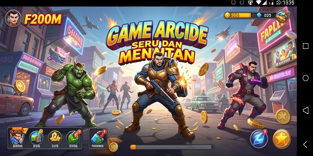Tampilan gameplay seru di F200M dengan berbagai karakter dan level menantang.