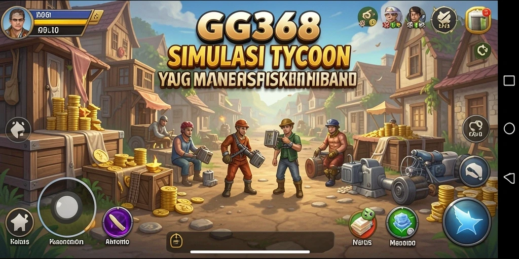Tampilan gameplay GG368 yang menampilkan simulasi bisnis yang dinamis.