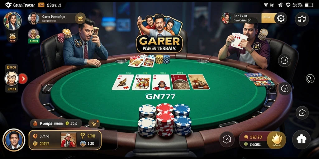 Screenshot GN777 menampilkan gameplay poker yang seru di meja permainan.