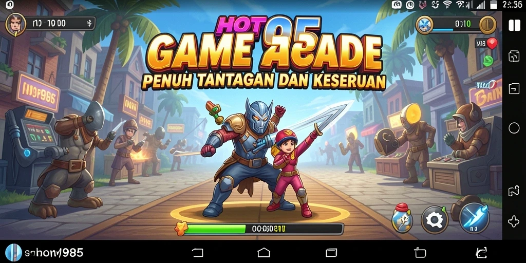 Screenshot menunjukkan aksi seru dalam gameplay Arcade HOT985.