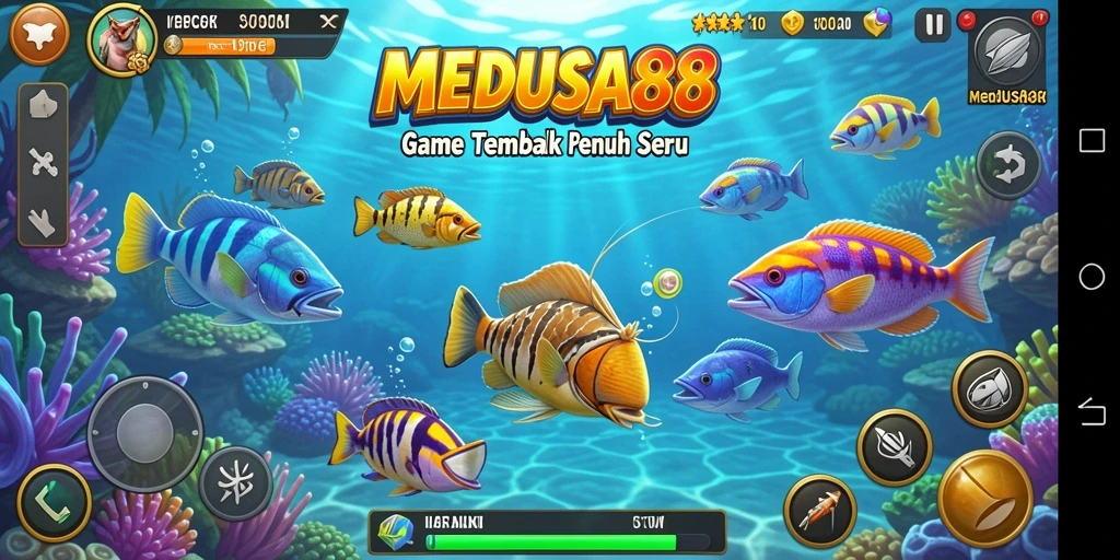 Tampilan gameplay seru di MEDUSA88 saat memburu ikan.