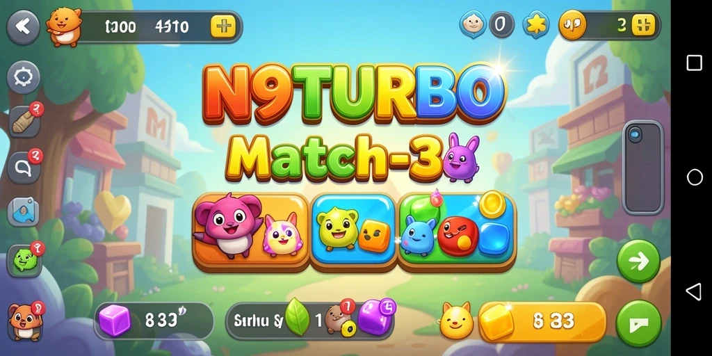 Screenshot N9TURBO menampilkan gameplay seru Match-3.
