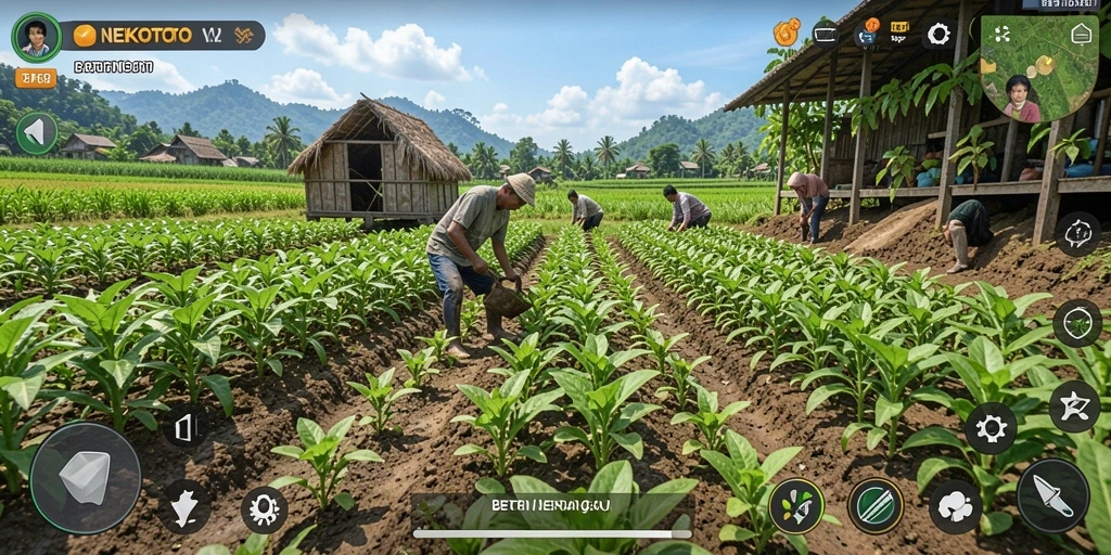 Tampilan gameplay NEKOTOTO yang mengasyikkan dalam bertani.