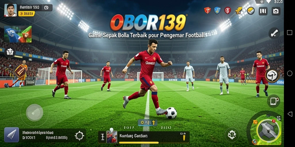 Tampilan gameplay OBOR138 menampilkan aksi seru dalam pertandingan sepak bola.