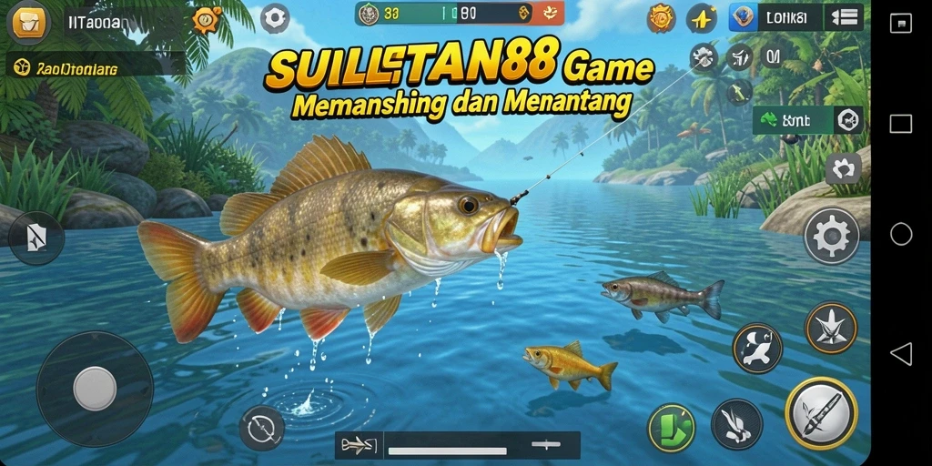 Tampilan gameplay seru SULTAN88 saat memancing di lokasi eksotis.